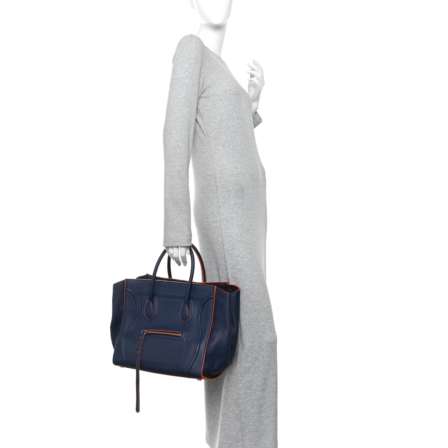 Celine Supple Calfskin Large Phantom Luggage Navy Blue Orange 2 of 11