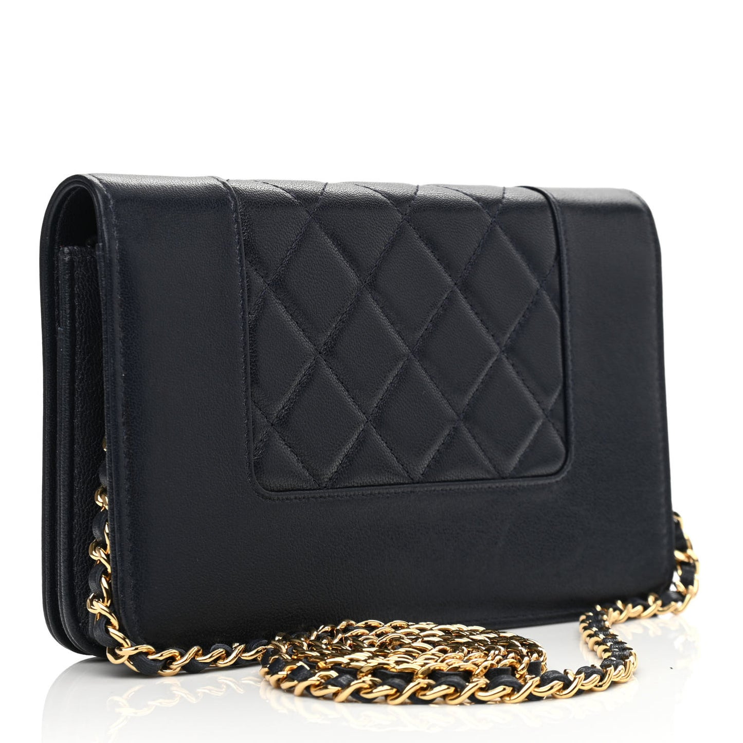 Sheepskin Quilted Mademoiselle Vintage Wallet On Chain WOC Navy