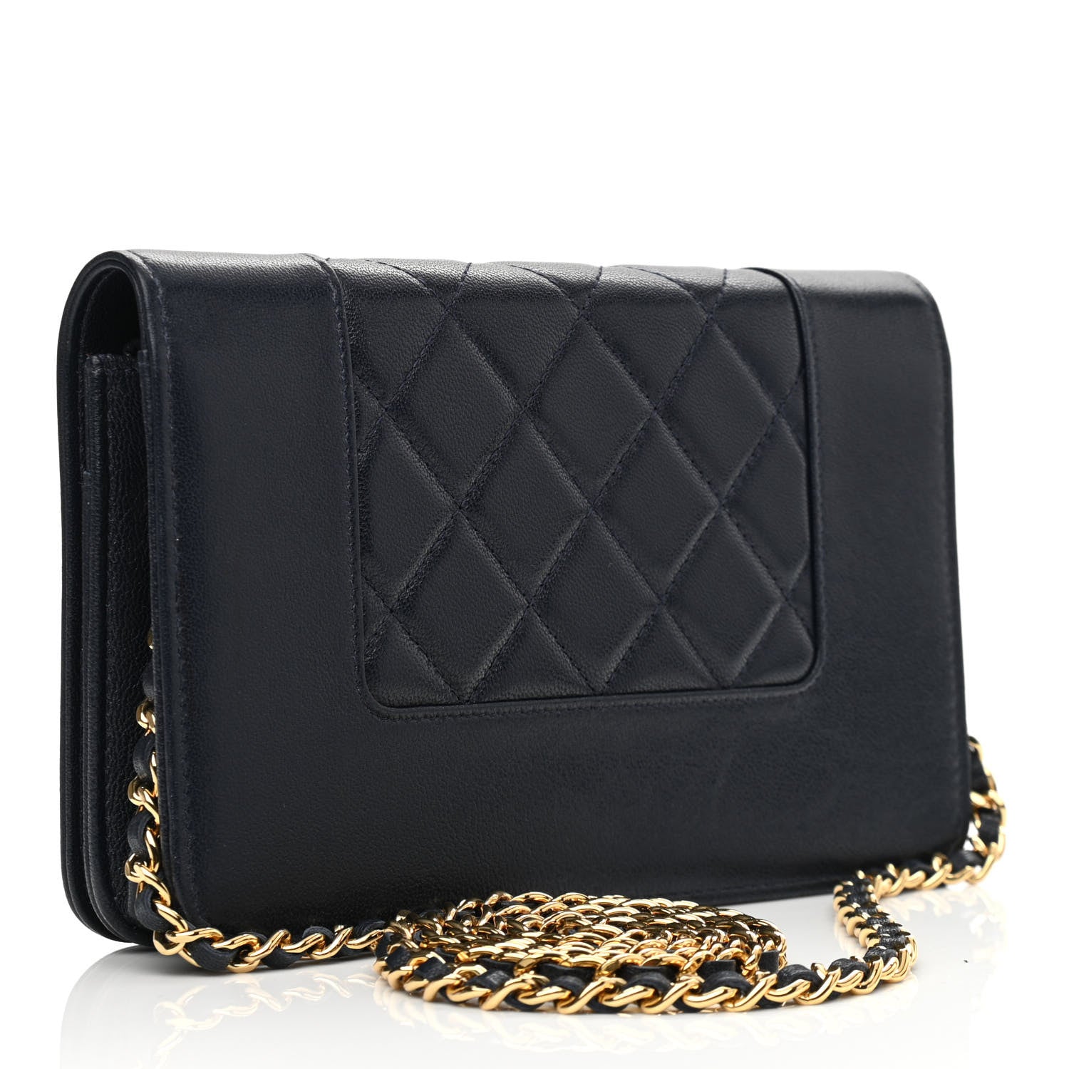Chanel Sheepskin Quilted Mademoiselle Vintage Wallet On Chain WOC Navy 3 of 13