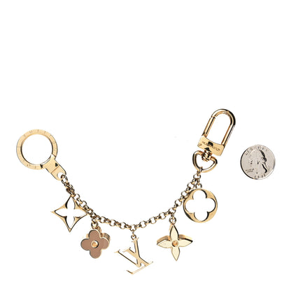 Louis Vuitton Brass Enamel Fleur De Monogram Bag Charm Chain Gold 2 of 4