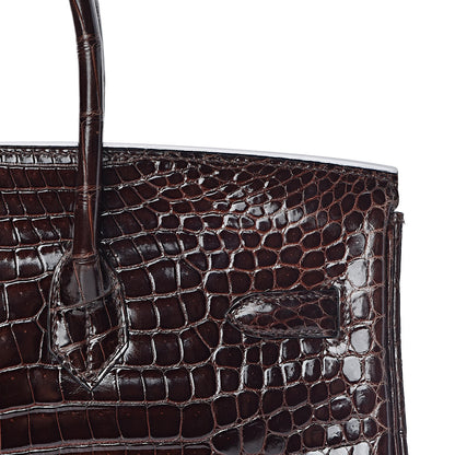Hermes Shiny Porosus Crocodile Birkin 35 Cocoan 24 of 31