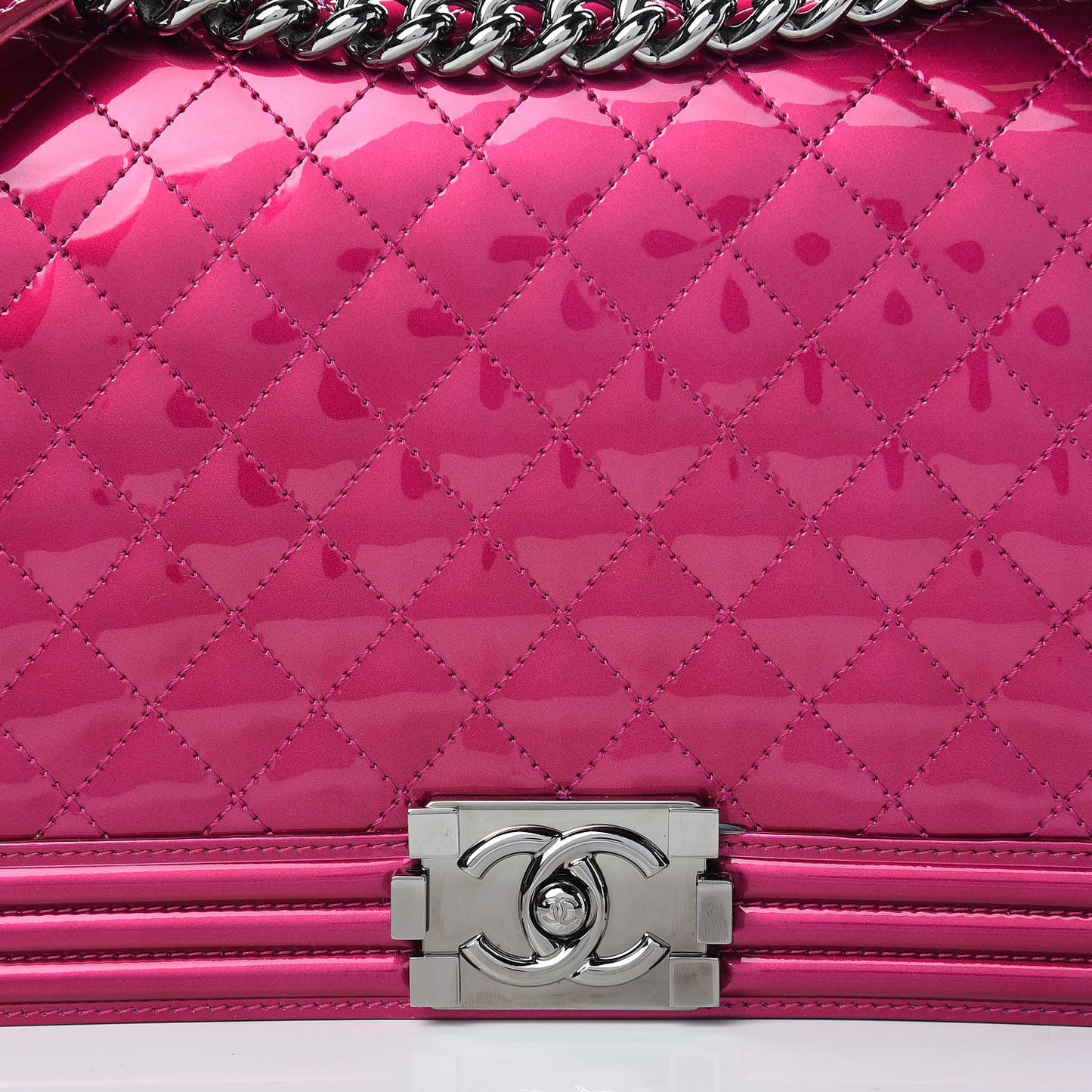 Metallic Patent Quilted New Medium Boy Flap Fuchsia