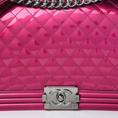 Chanel Metallic Patent Quilted New Medium Boy Flap Fuchsia 8 of 16