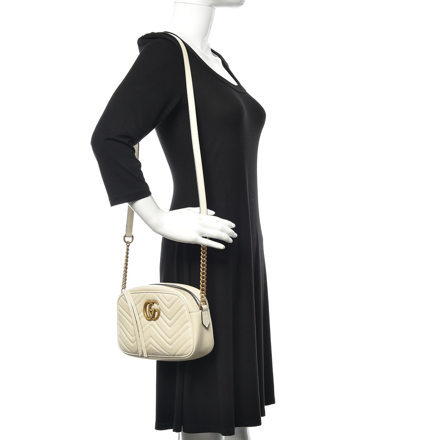 Calfskin Matelasse Small GG Marmont Chain Shoulder Bag White
