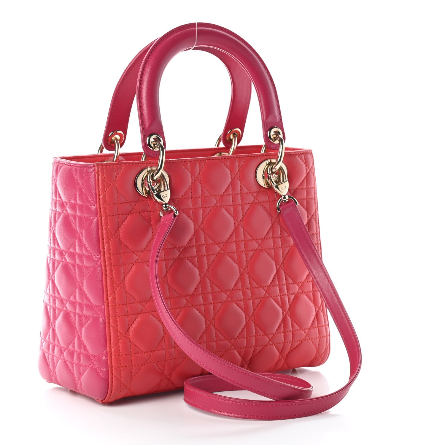Christian Dior Lambskin Cannage Medium Bi-Color Lady Dior Orange Fuchsia 2 of 8