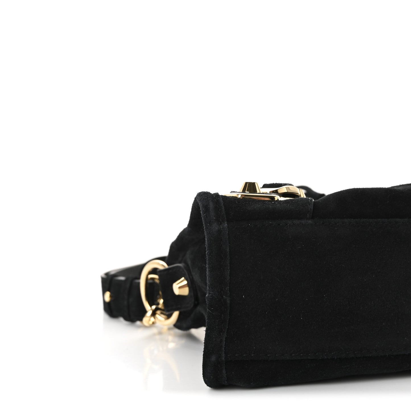 Baby Daim Suede Gold Metallic Edge Hardware Mini City Black