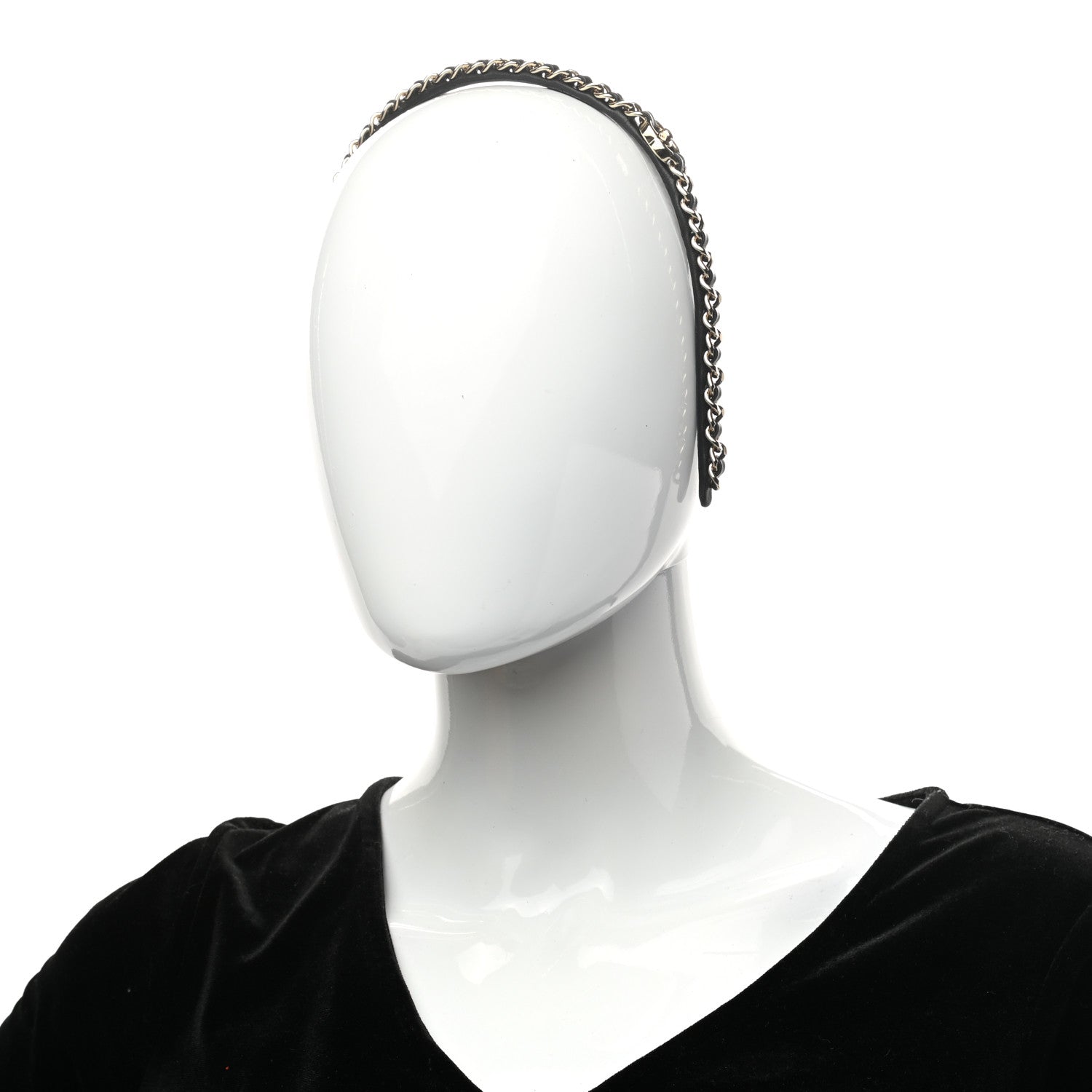 Chanel Metal Lambskin CC Turnlock Chain Headband Gold Black 2 of 4