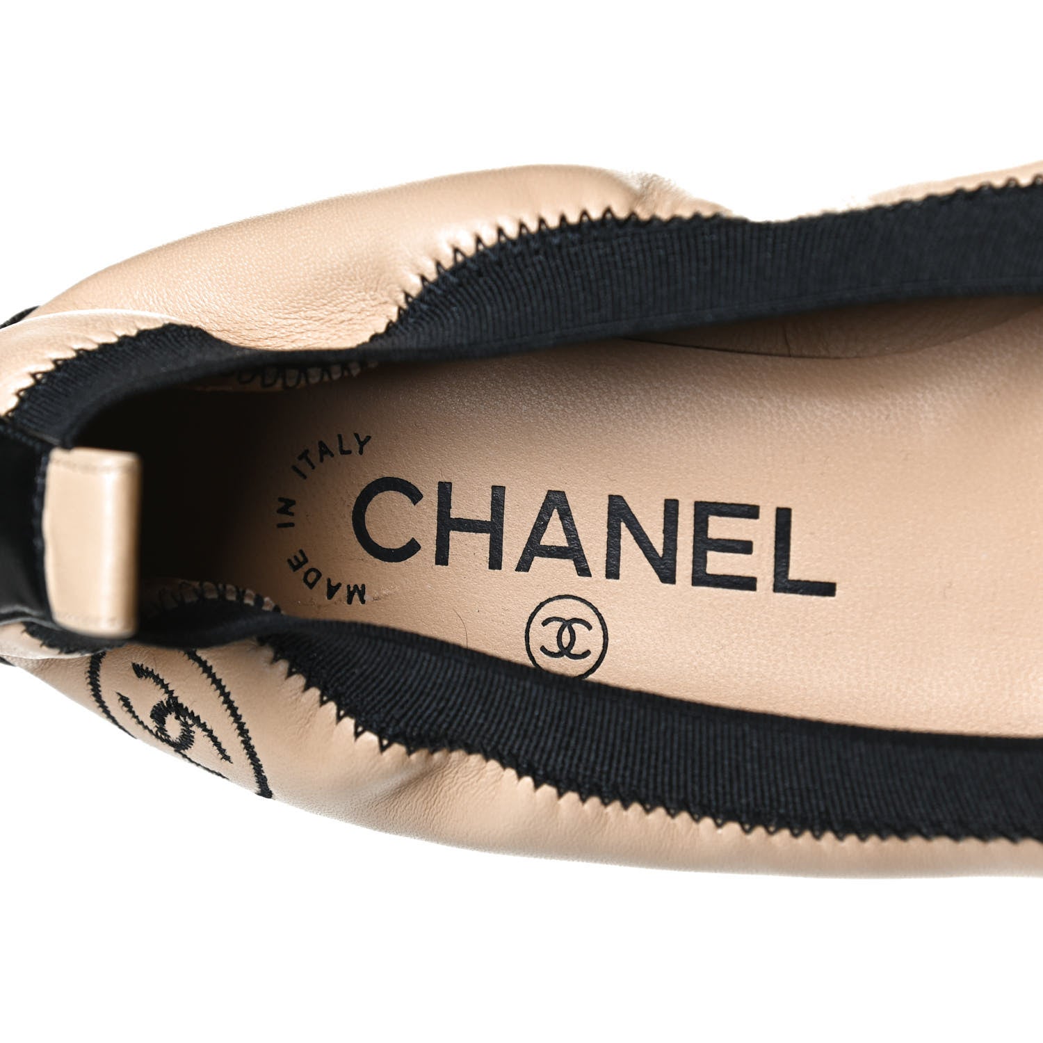 Chanel Lambskin CC Elastic Cap Toe Ballerina 35 Flats Beige Black 9 of 10