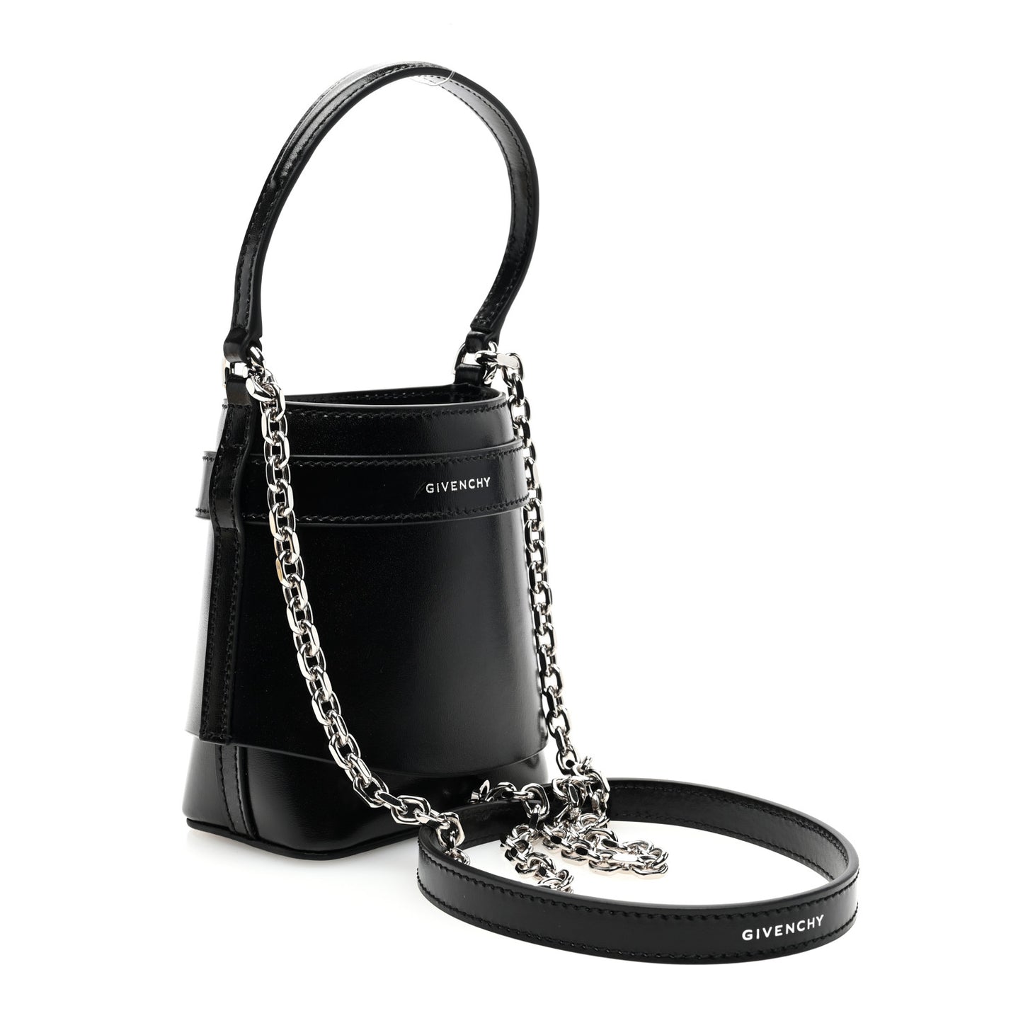 Box Calfskin Micro Shark Lock Bucket Bag Black