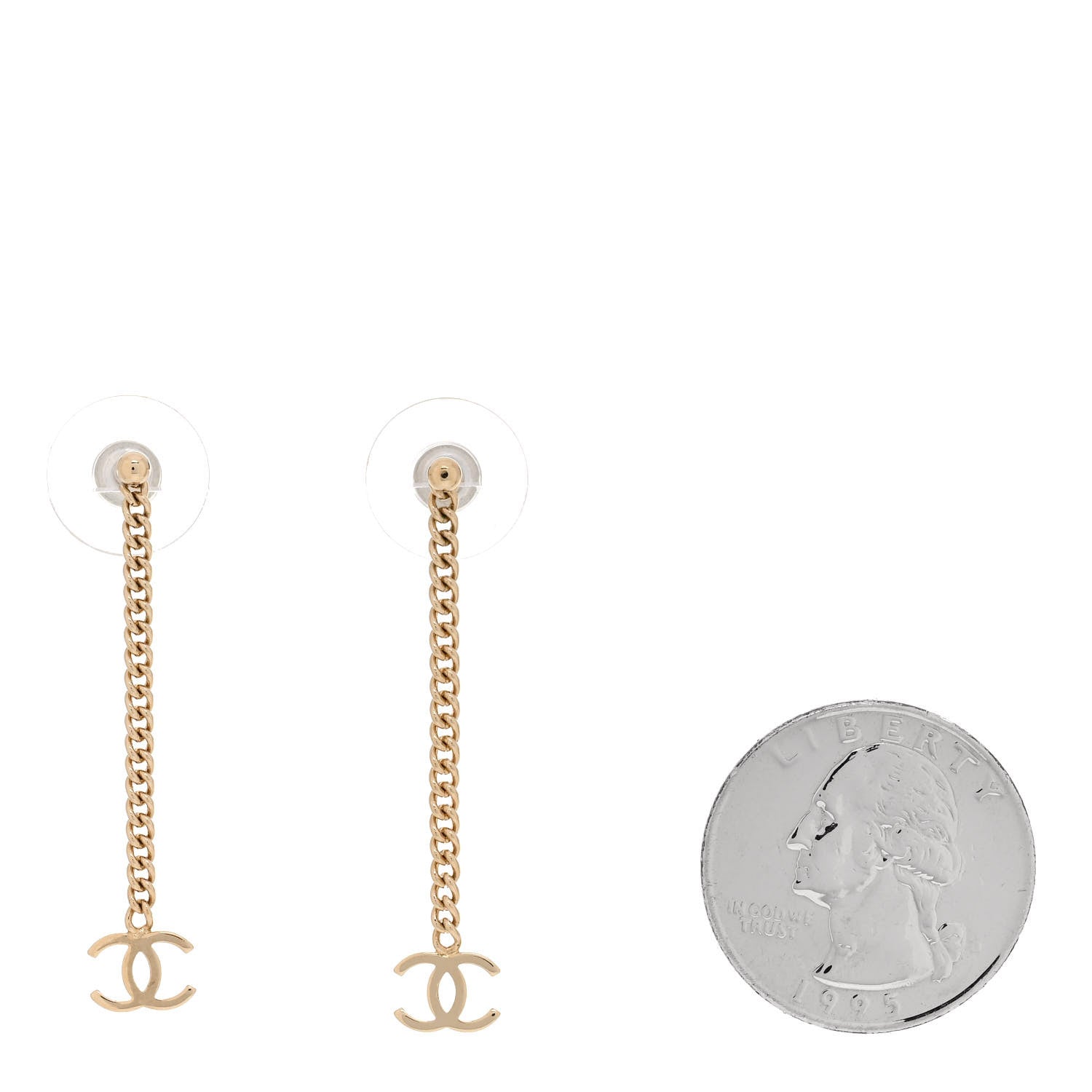 Chanel CC Long Drop Earrings Gold 2 of 4