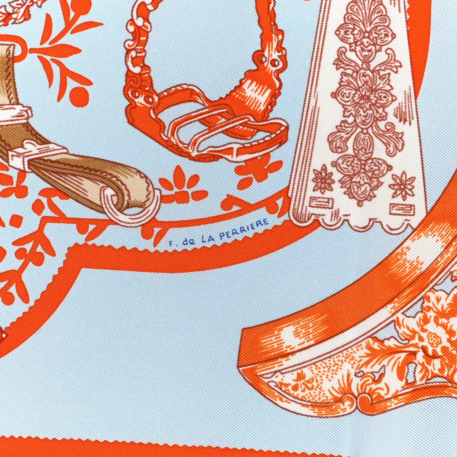 Hermes Silk Etriers Pocket Square Ciel Orange 3 of 5