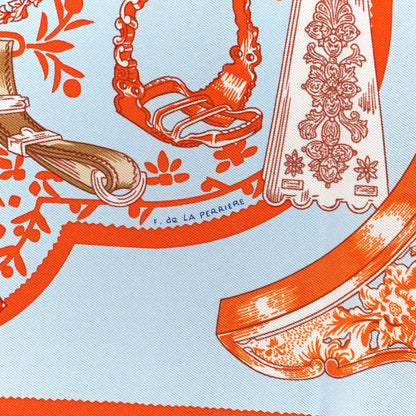 Hermes Silk Etriers Pocket Square Ciel Orange 3 of 5