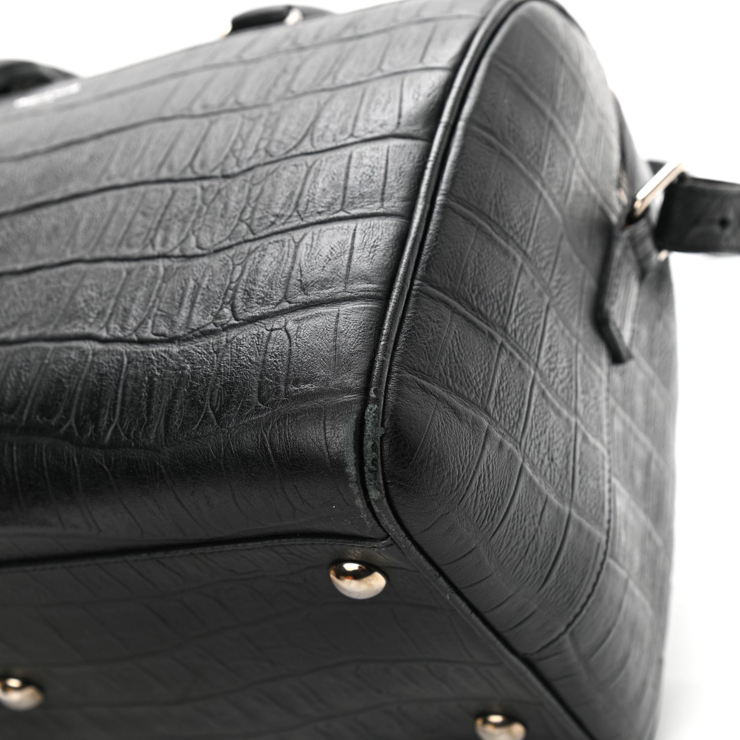 Calfskin Crocodile Embossed Classic Duffle Bag Black