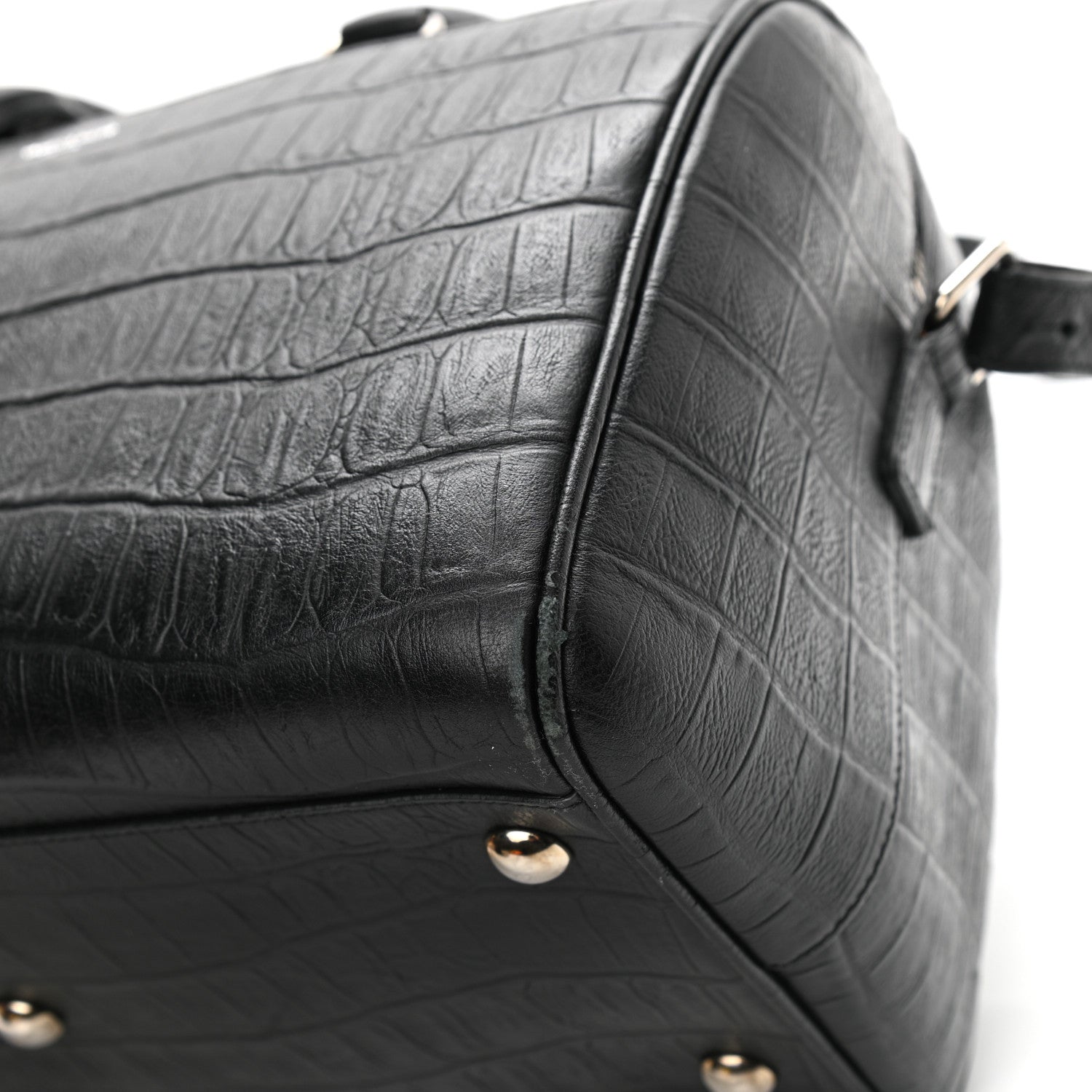 Saint Laurent Calfskin Crocodile Embossed Classic Duffle Bag Black 11 of 11