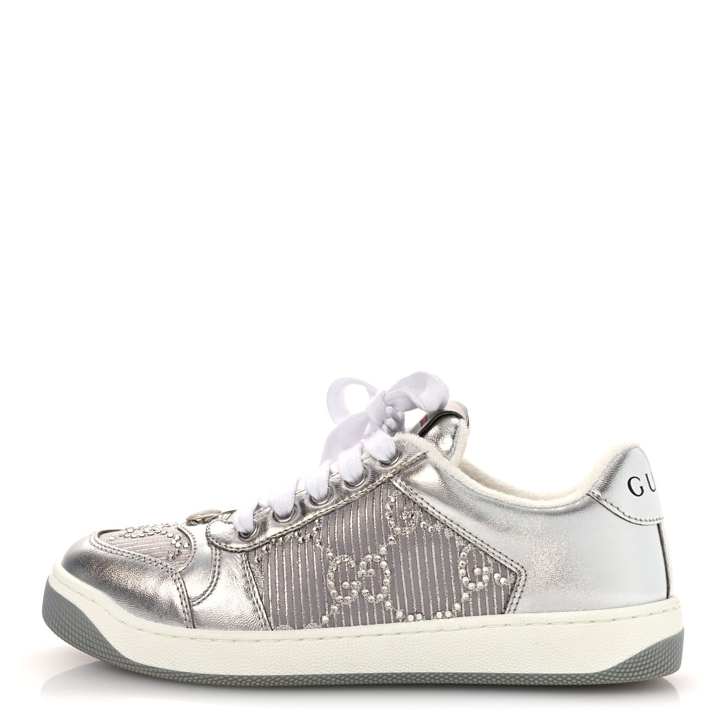 Metallic Nappa Silk Crystals Womens Screener Sneakers 35 Silver Light Grey