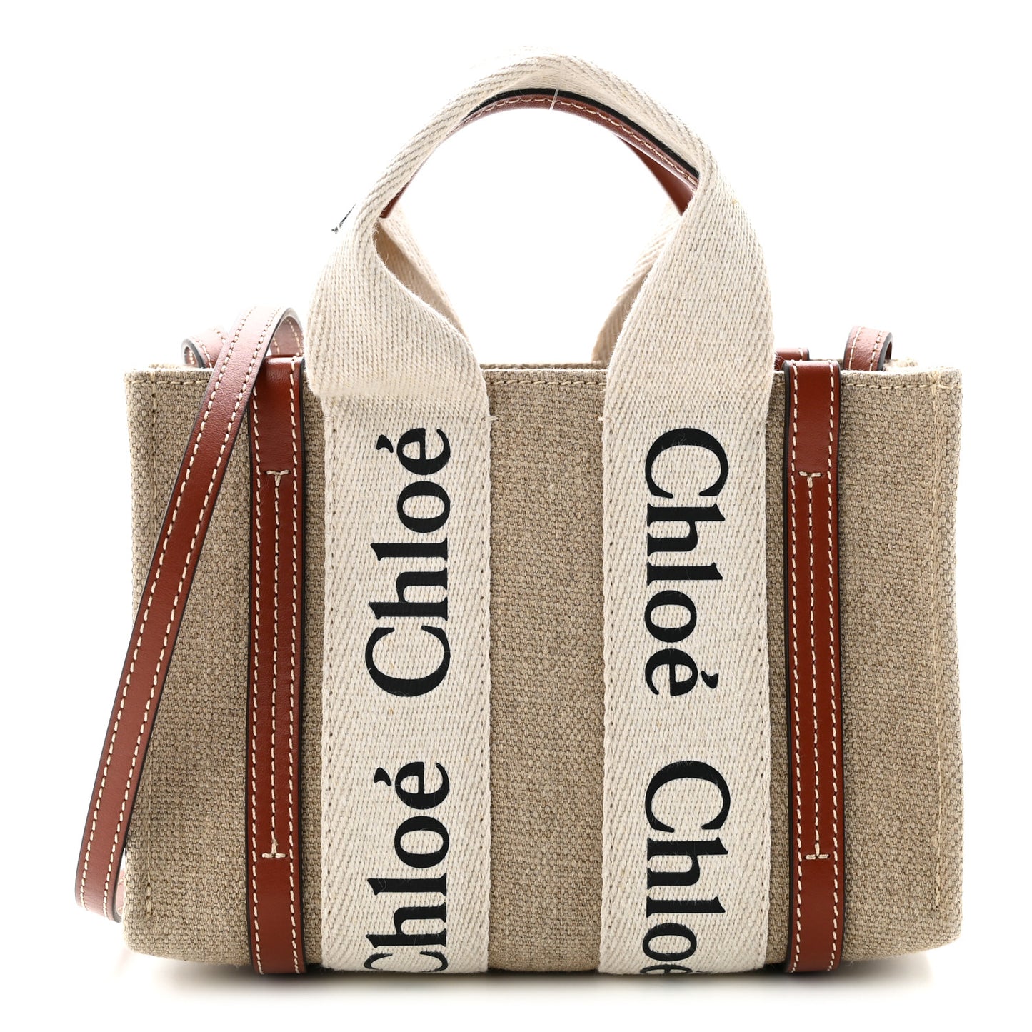 Cotton Calfskin Mini Woody Ribbon Tote White Brown White Brown