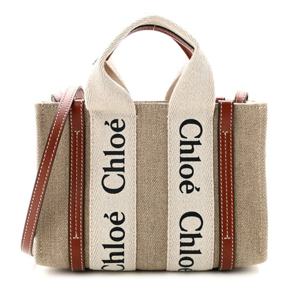 Chloe Cotton Calfskin Mini Woody Ribbon Tote White Brown White Brown 1 of 10
