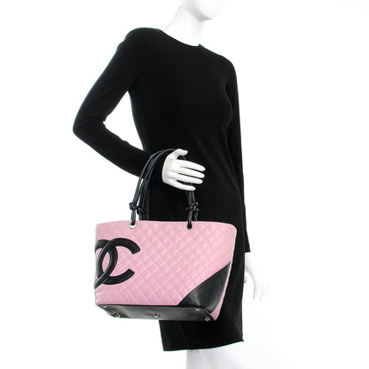 Chanel Calfskin Quilted Large Cambon Tote Pink Black 2 of 10