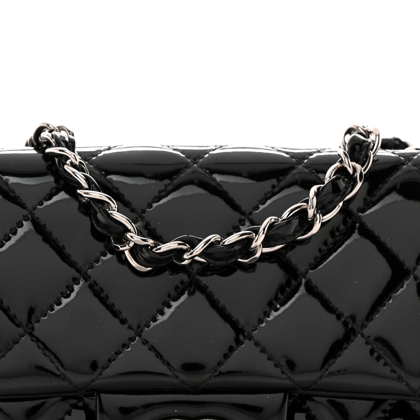Patent Calfskin Quilted Mini Rectangular Flap Black