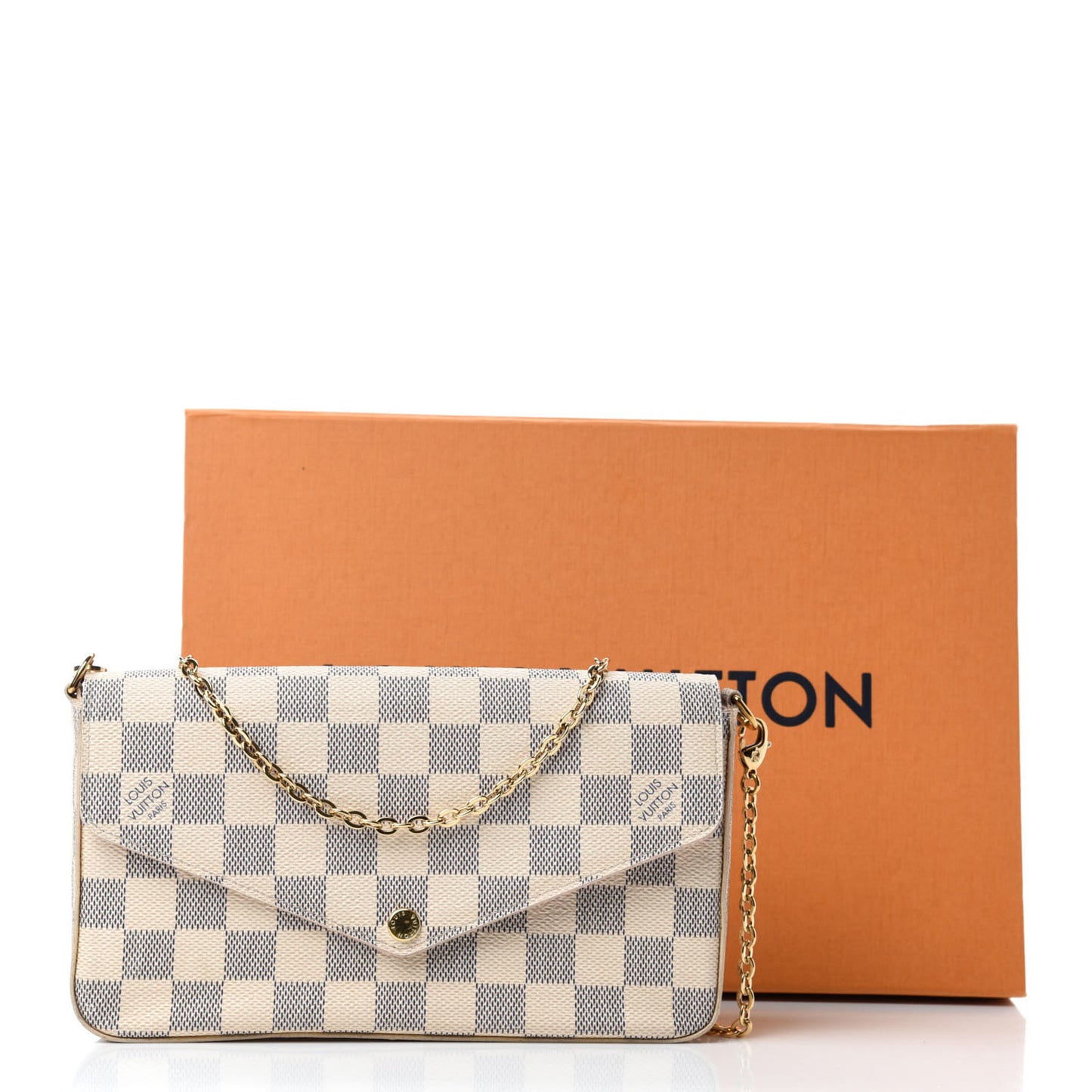 Damier Azur Pochette Felicie Chain Wallet Rose Ballerine