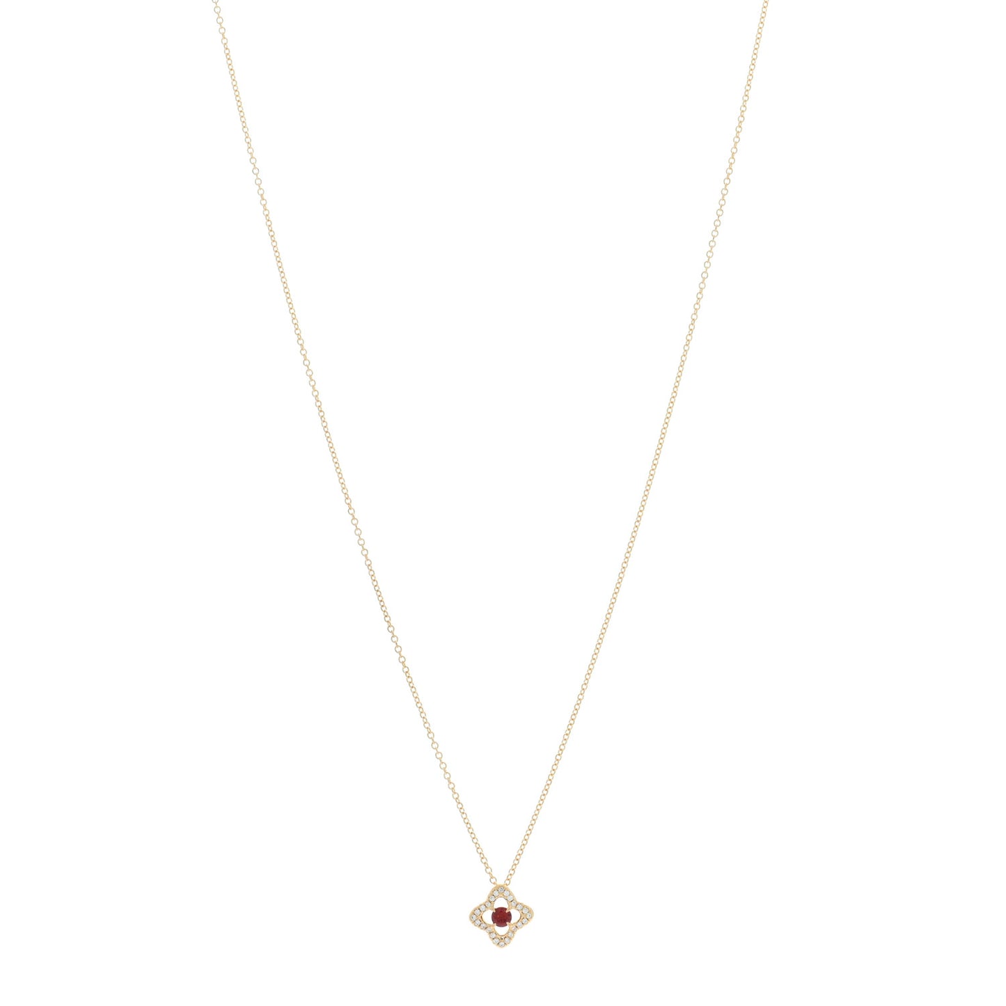 18K Yellow Gold Diamond Garnet Venetian Quatrefoil Pendant Necklace