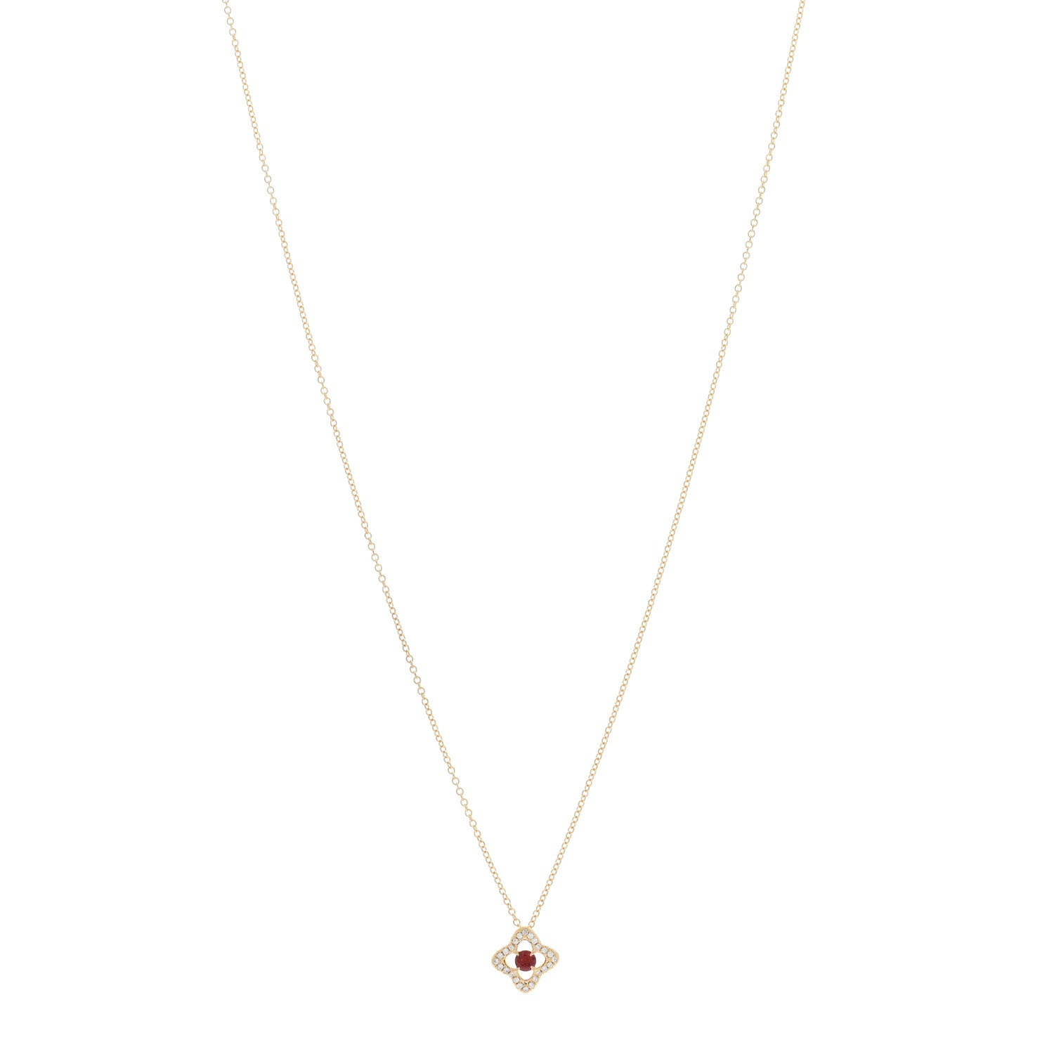 David Yurman 18K Yellow Gold Diamond Garnet Venetian Quatrefoil Pendant Necklace 1 of 4