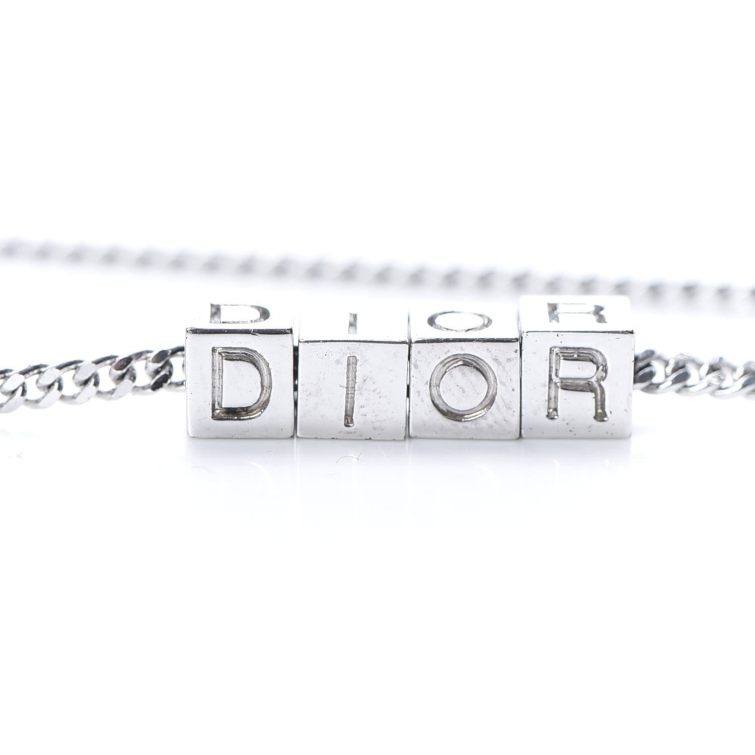 Christian Dior Velvet Bow Block Letter Necklace Silver Pink 4 of 5