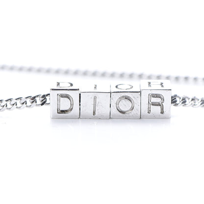 Christian Dior Velvet Bow Block Letter Necklace Silver Pink 4 of 5