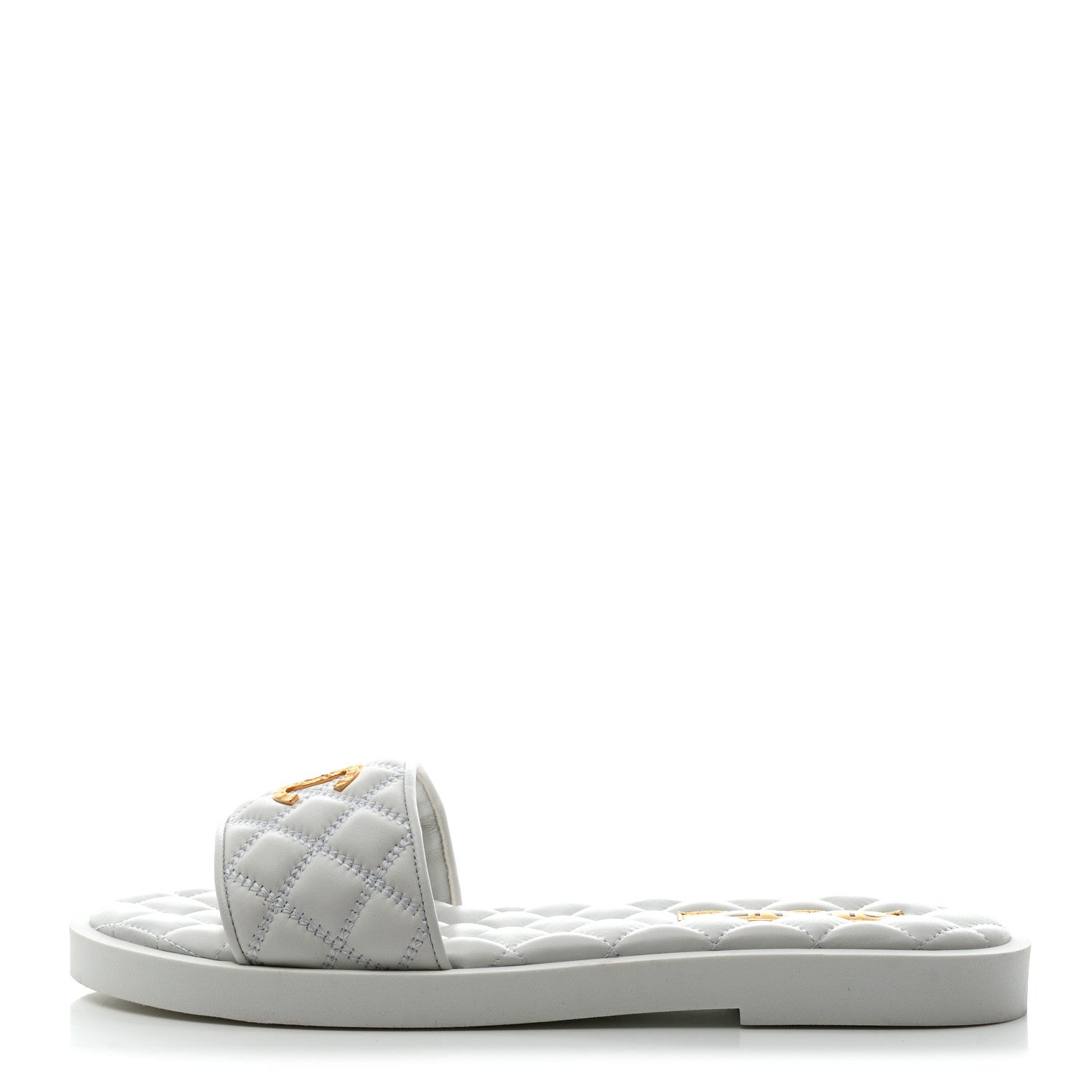 Chanel Lambskin Quilted Textured CC Mules Sandals 40 White 1 of 8