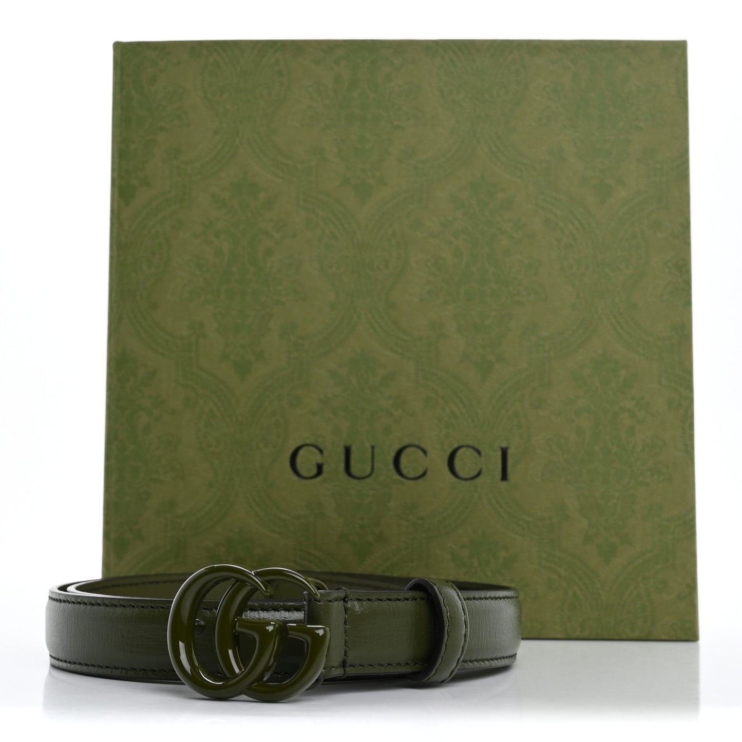 Azalea Calfskin Enamel Monochrome Double G 20mm Belt 75 30 Military Green