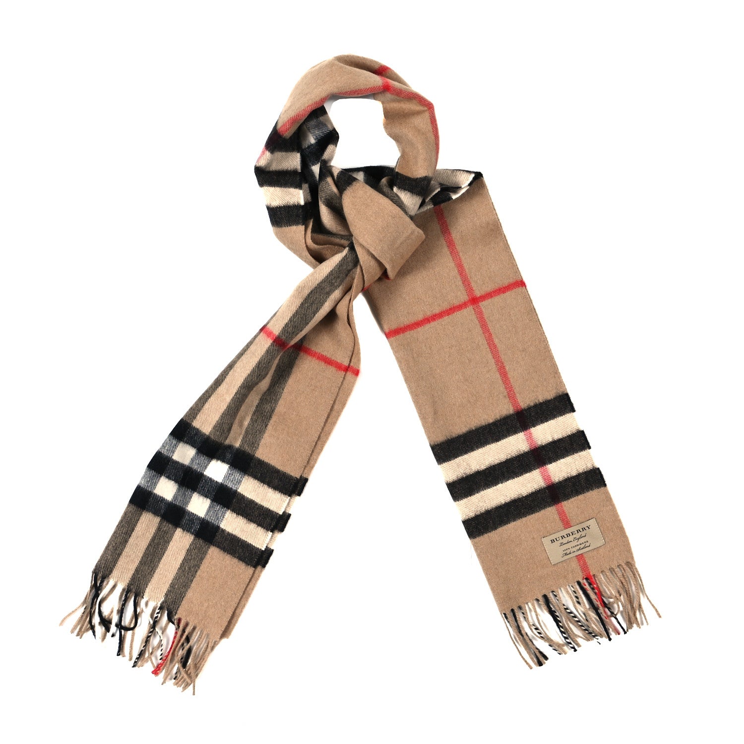 Burberry Cashmere Giant Check Fringe Scarf Camel 1 of 3