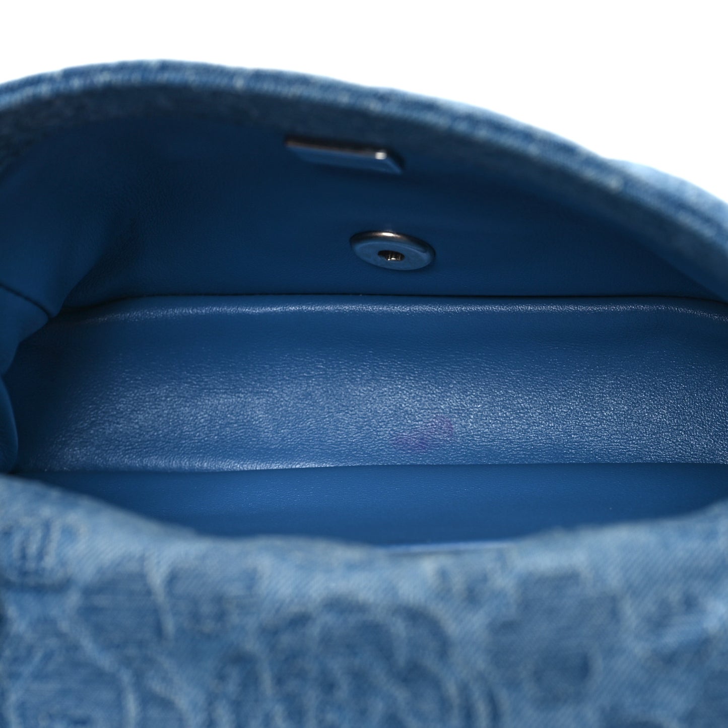 Denim Quilted Camellia Sweetheart Mini Flap Blue