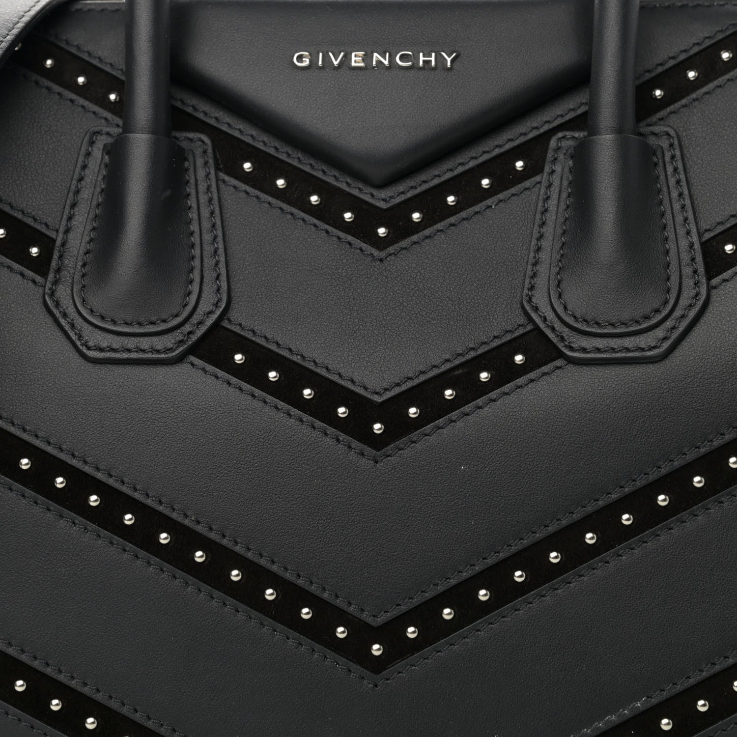 Givenchy Calfskin Suede Small Studded Chevron Antigona Black 7 of 10