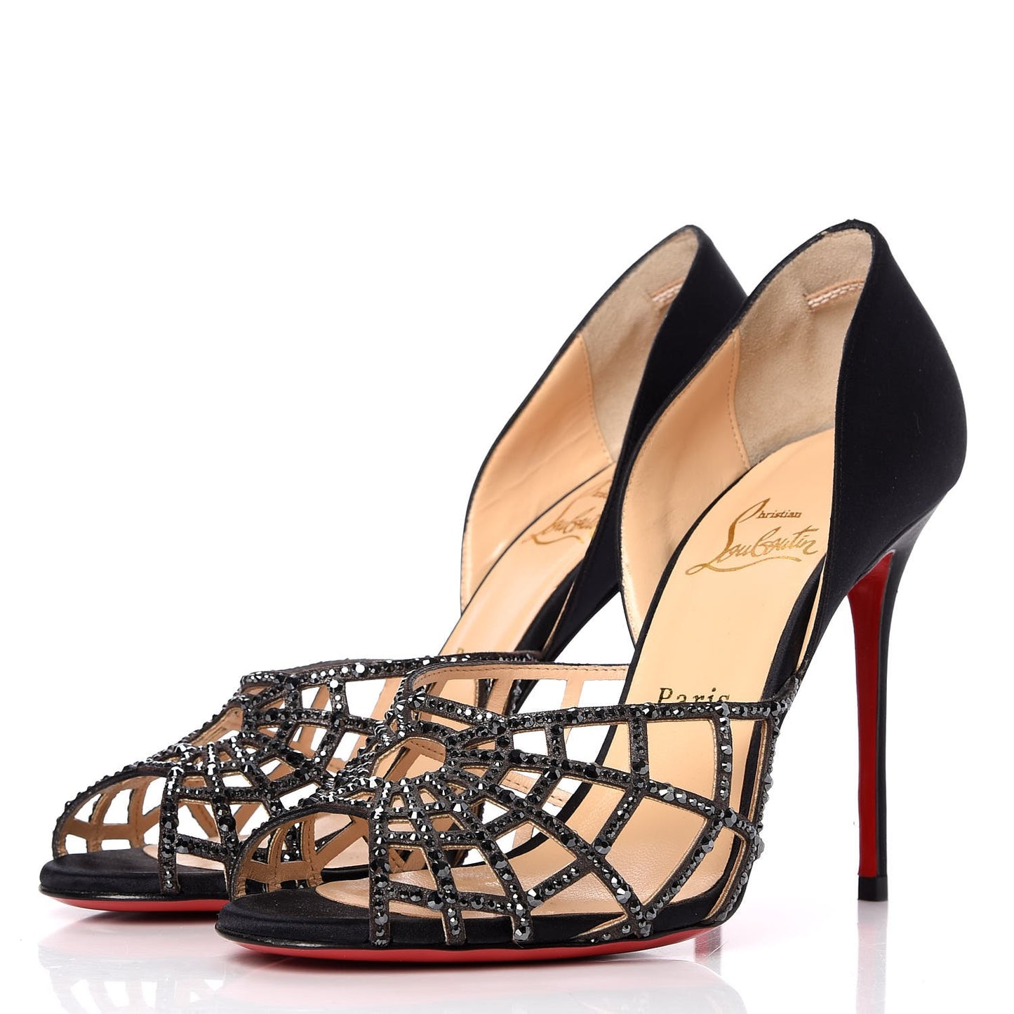 Satin Strass Aranea 100 Heels 38.5 Black Hematite