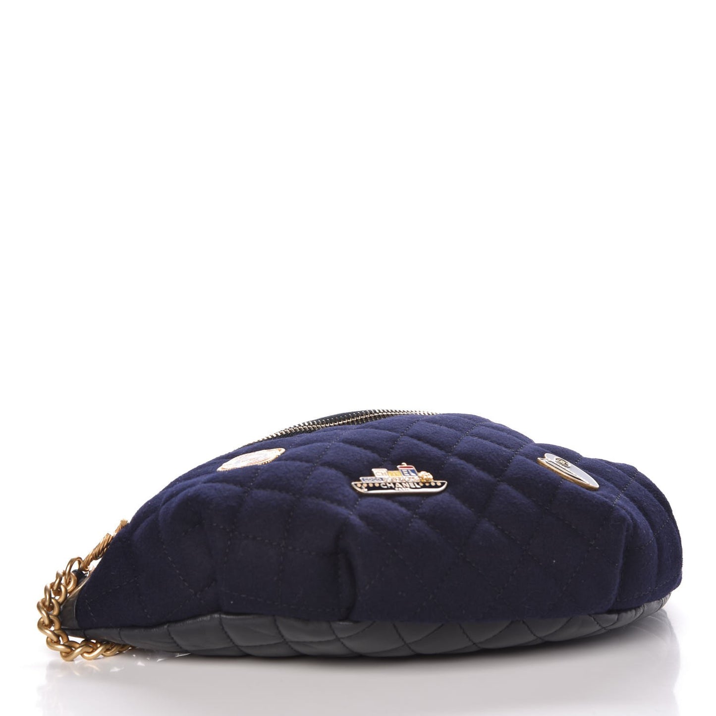 Wool Lambskin Quilted Paris Hamburg Charms Waist Bag Dark Navy