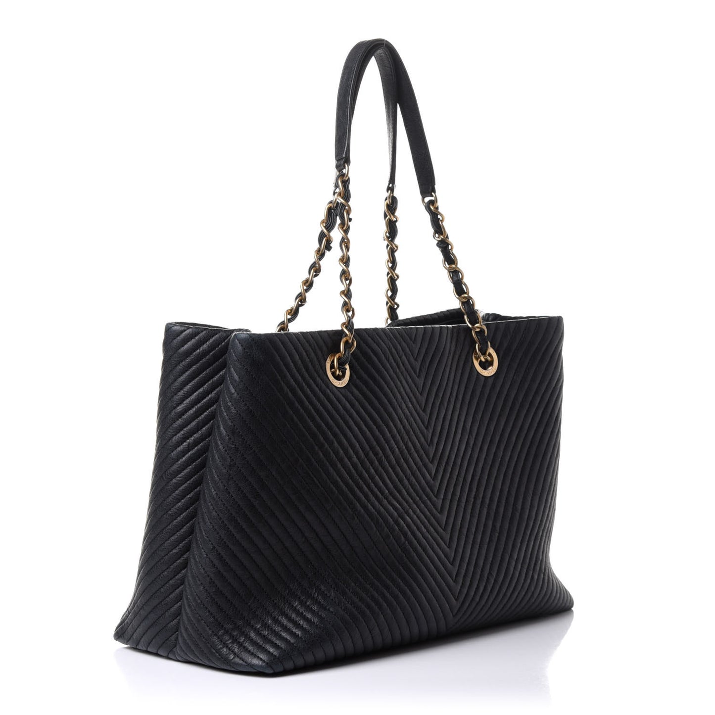 Wrinkled Lambskin Chevron Quilted Large Surpique Tote Black