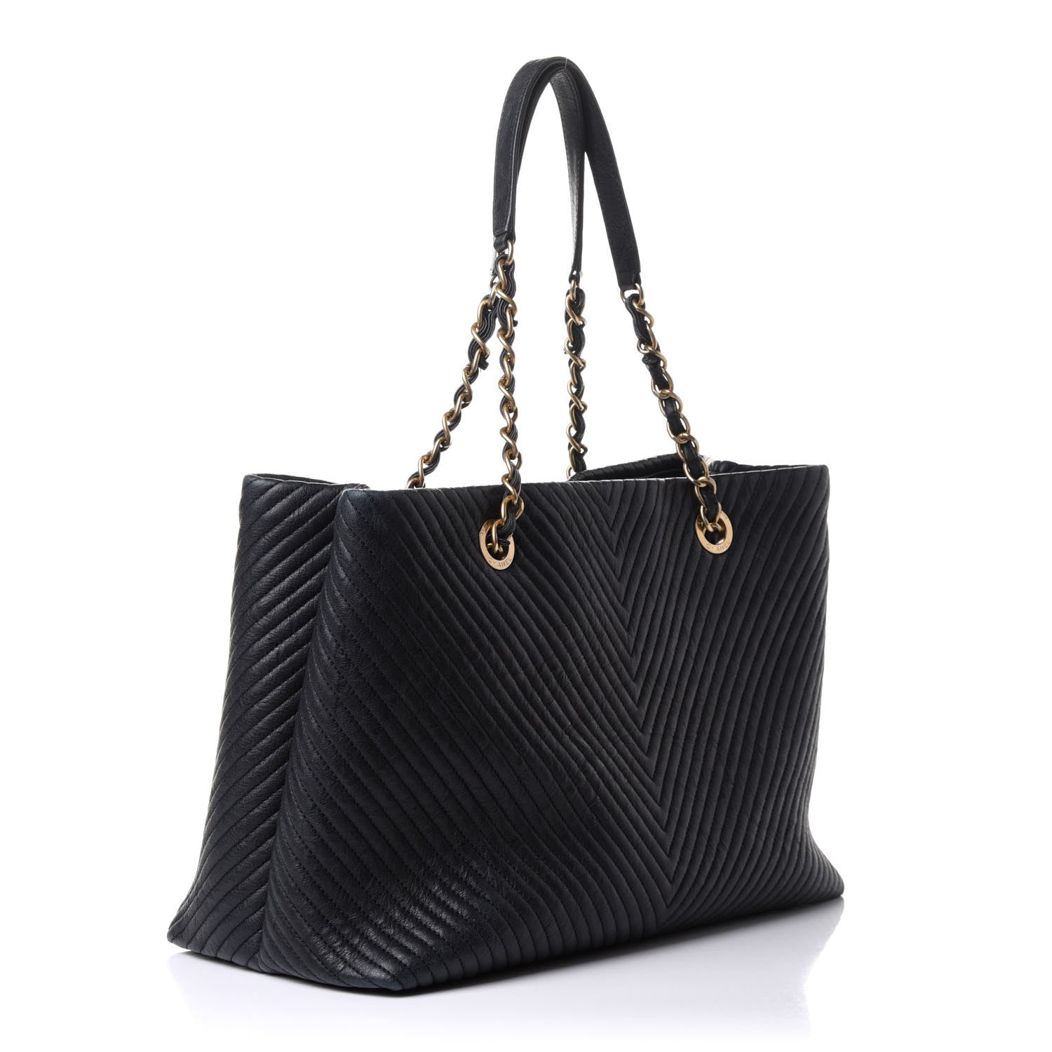 Chanel Wrinkled Lambskin Chevron Quilted Large Surpique Tote Black 2 of 9
