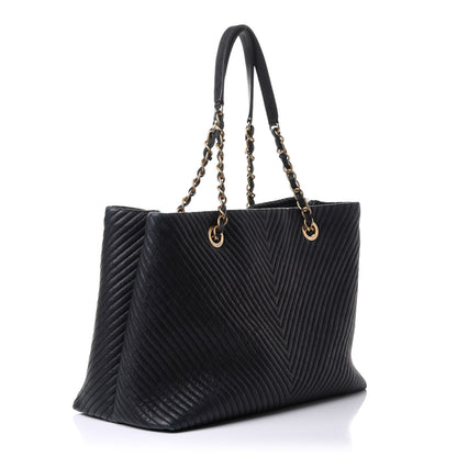 Chanel Wrinkled Lambskin Chevron Quilted Large Surpique Tote Black 2 of 9