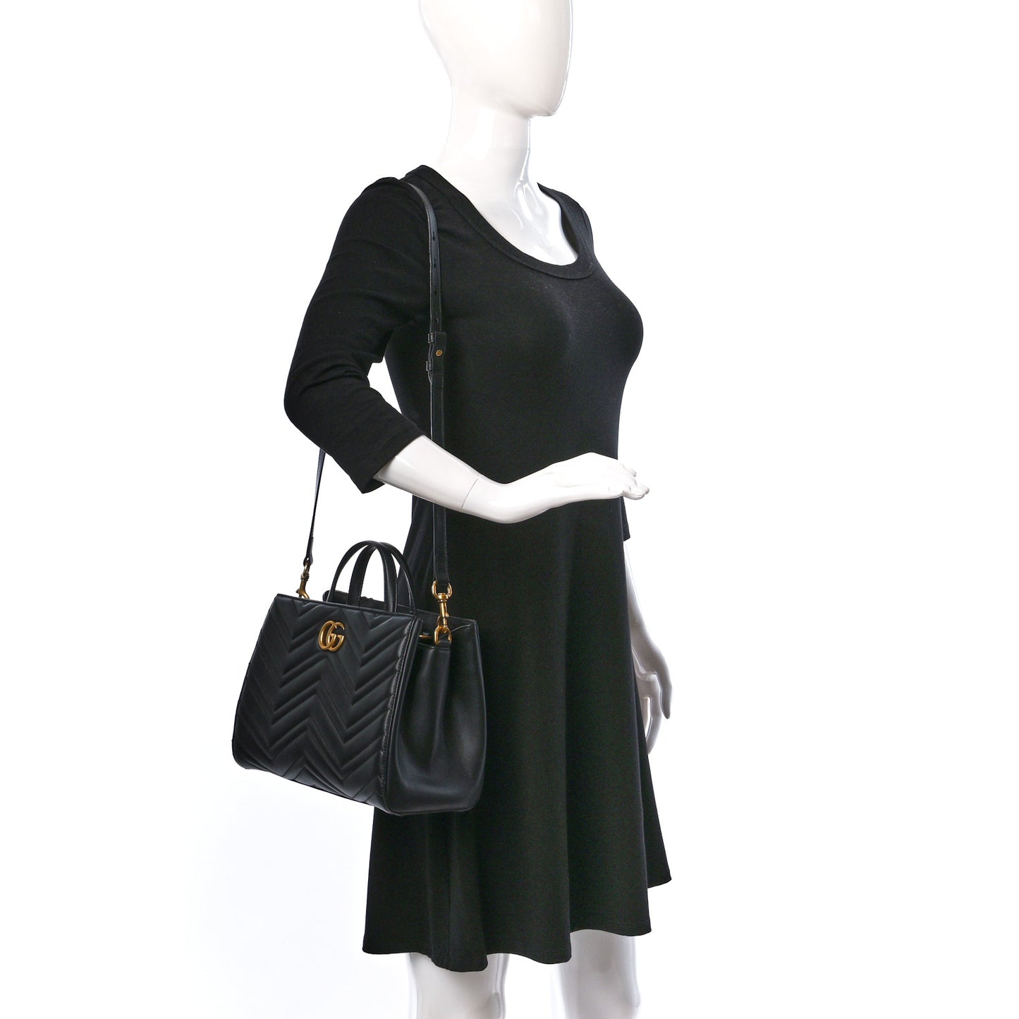 Calfskin Matelasse Small GG Marmont Tote Black