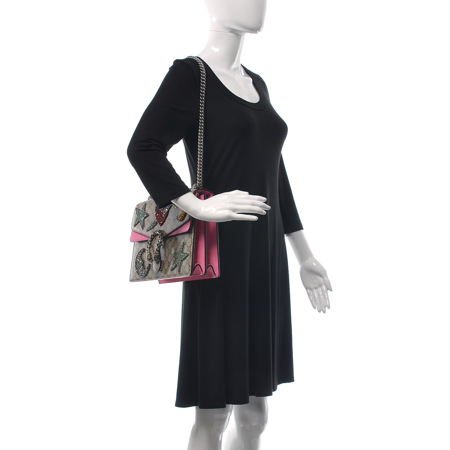 GG Supreme Monogram Suede Pierced Heart Embroidered Medium Dionysus Shoulder Bag Beige Ebony Pink Tropical Flower