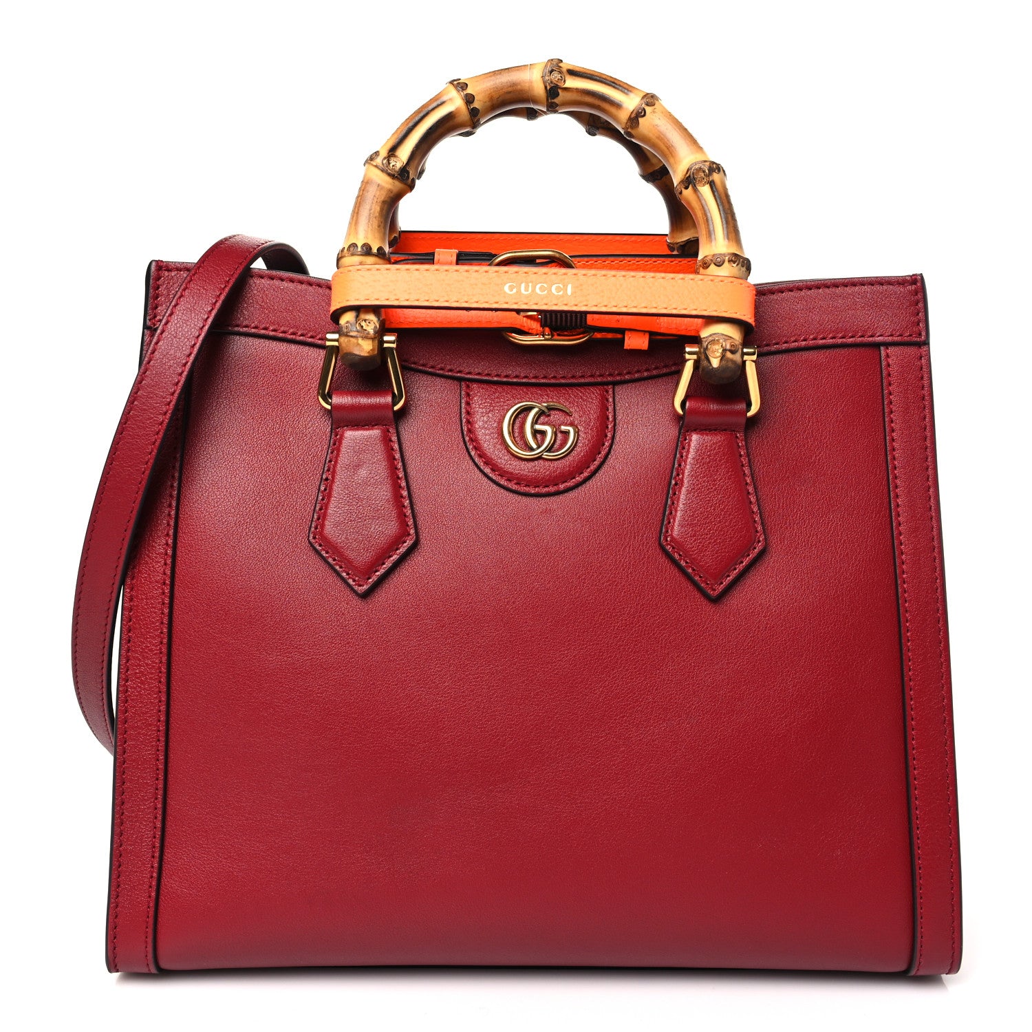 Gucci Wonka Grain Calfskin Small Diana Tote Bag Dark Red Orange Fluo 1 of 10