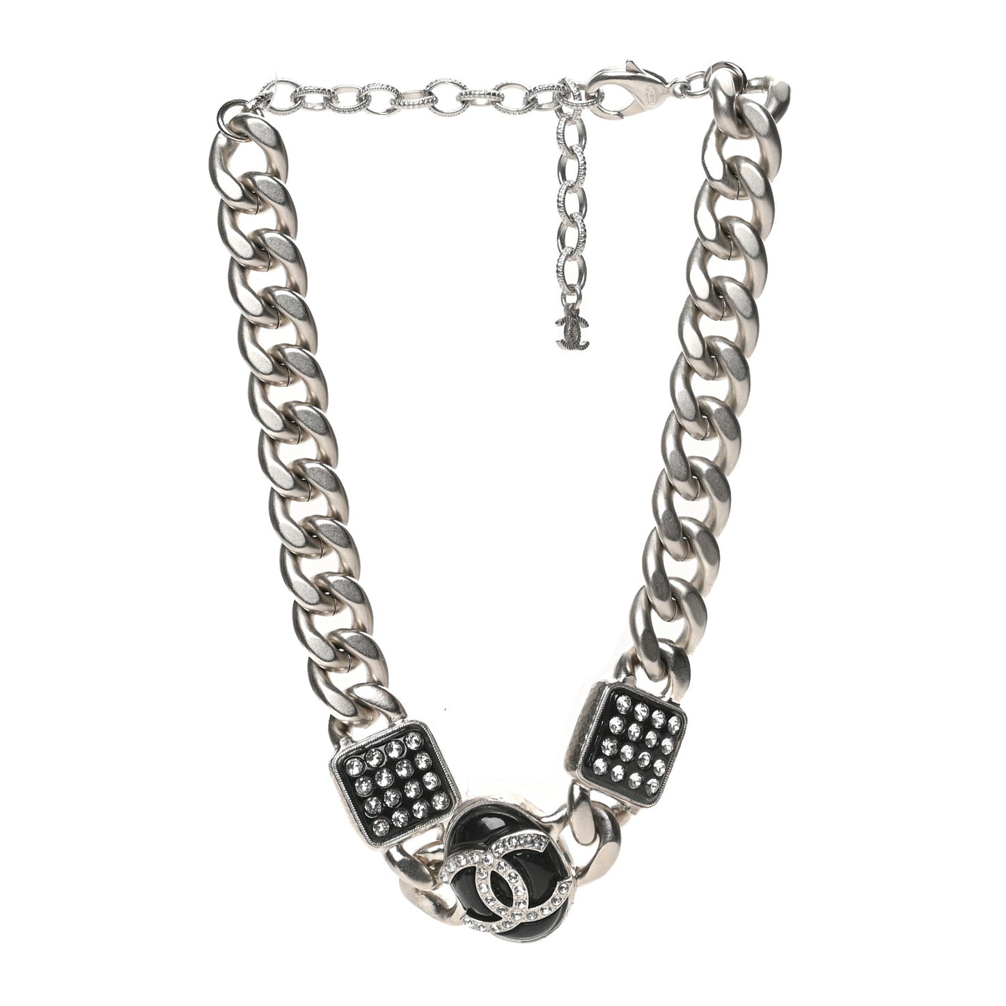 Metal Resin Crystal CC Choker Necklace Black Silver