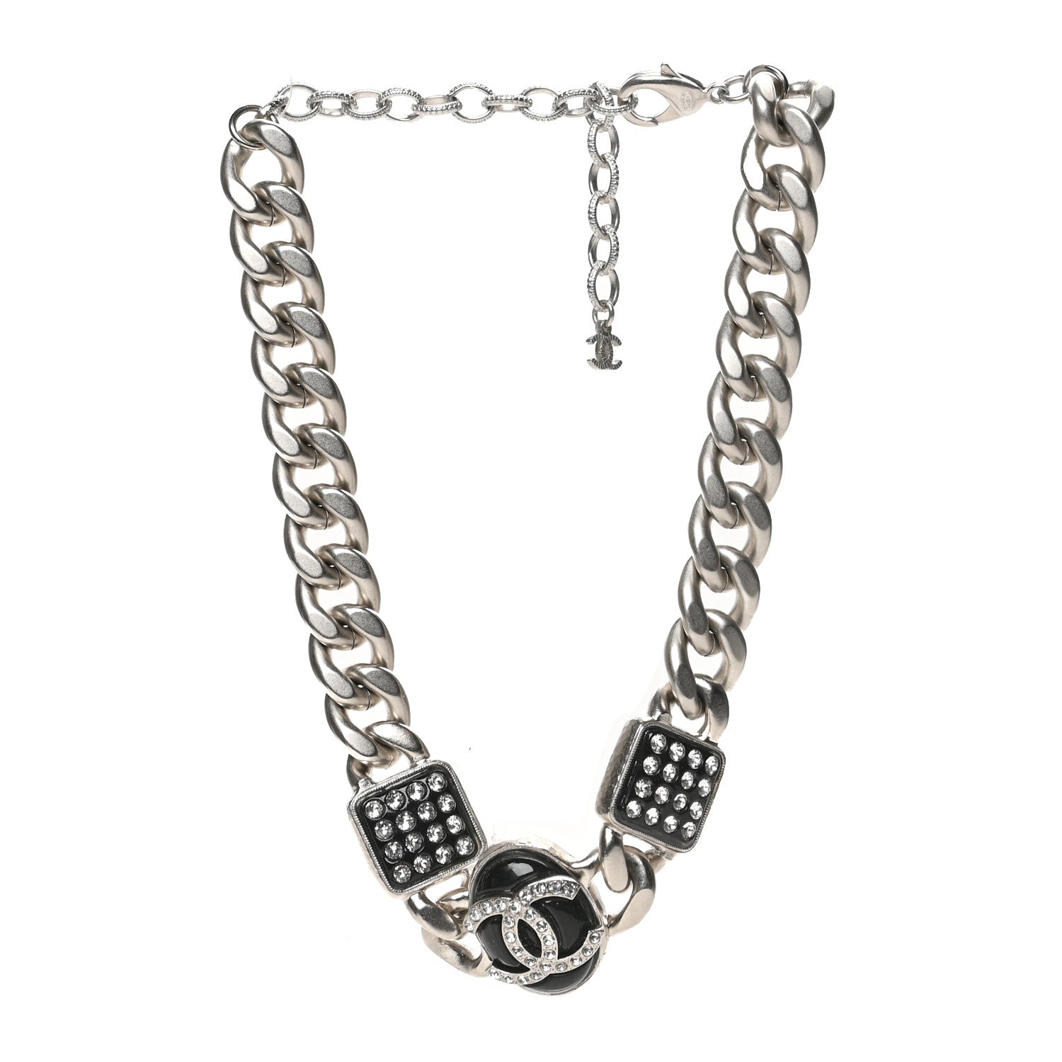 Chanel Metal Resin Crystal CC Choker Necklace Black Silver 3 of 5