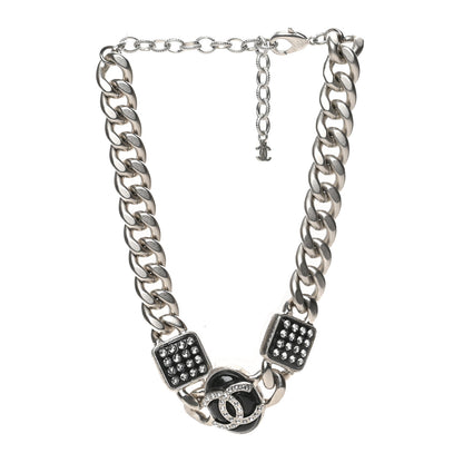 Chanel Metal Resin Crystal CC Choker Necklace Black Silver 3 of 5