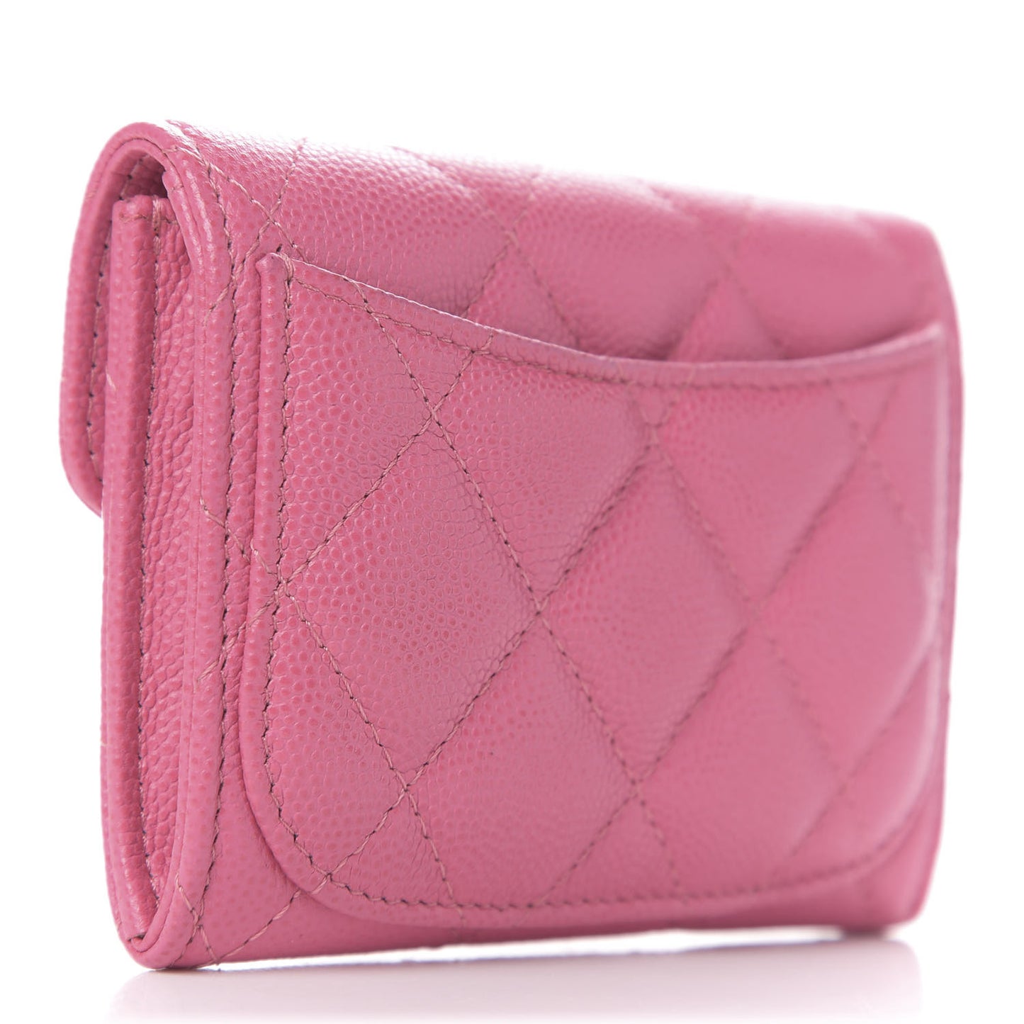 Caviar Quilted Flap Card Holder Wallet Pink