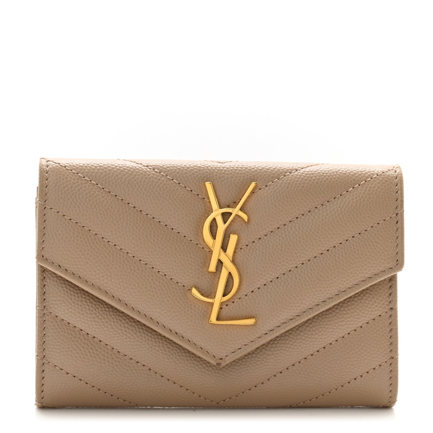 Grain De Poudre Matelasse Chevron Small Monogram Envelope Wallet Dark Beige