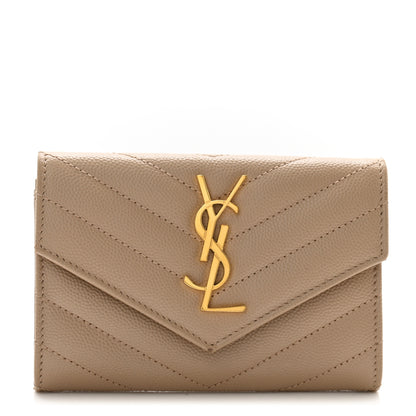 Saint Laurent Grain De Poudre Matelasse Chevron Small Monogram Envelope Wallet Dark Beige 1 of 8