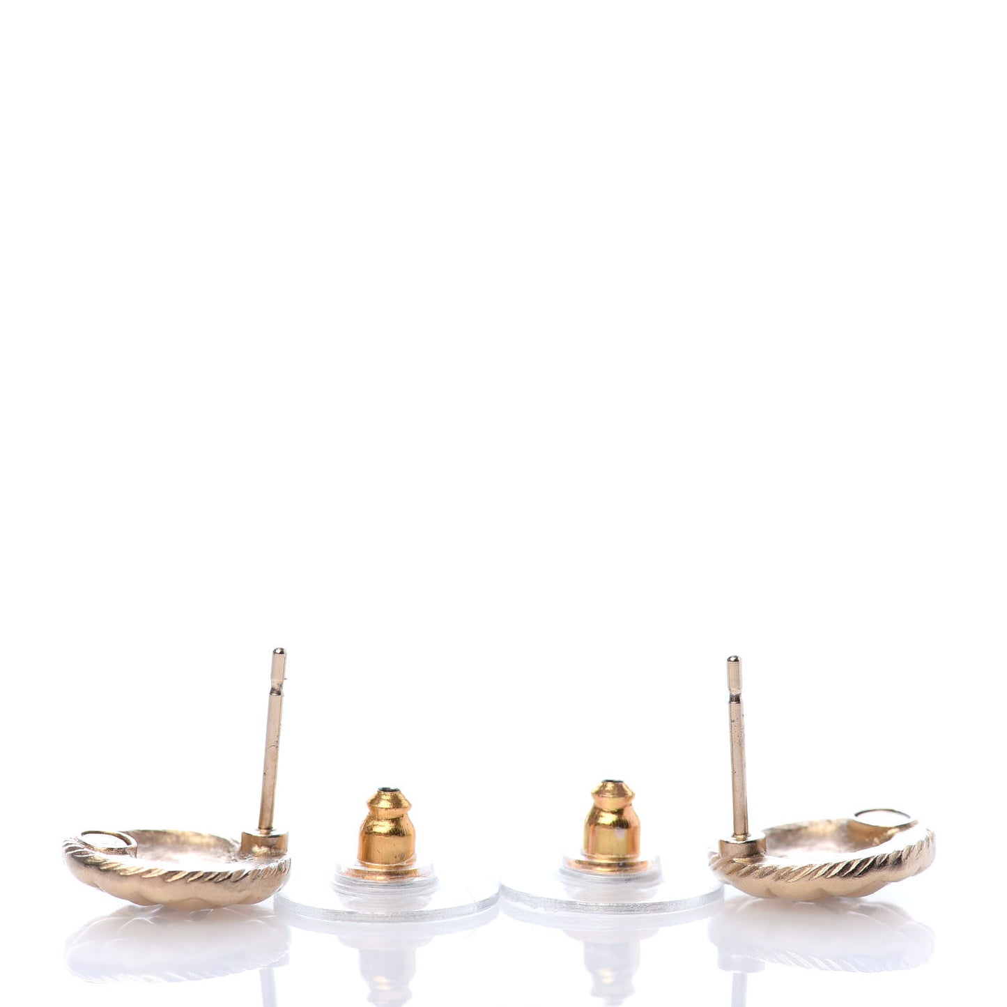 Metal CC Quilted Round Earrings Gold