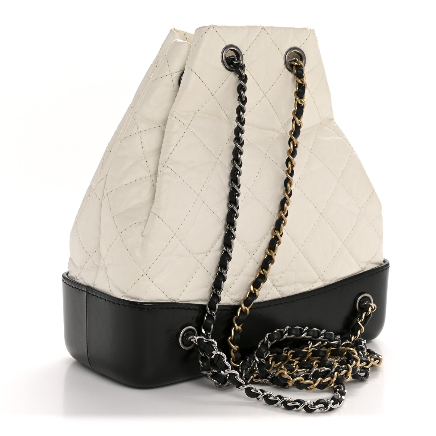 Aged Calfskin Quilted Small Gabrielle Backpack Black White