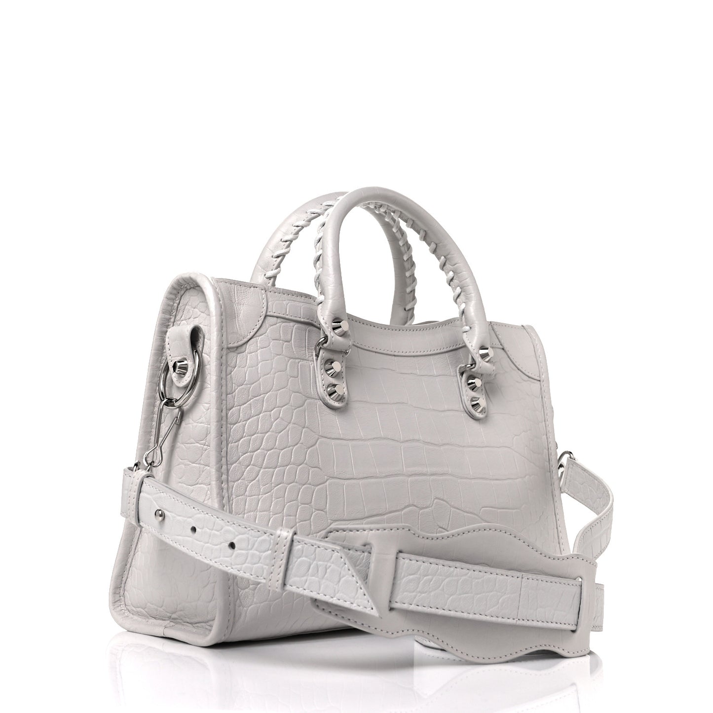 Matte Supple Lambskin Crocodile Embossed Classic Silver Hardware S City White